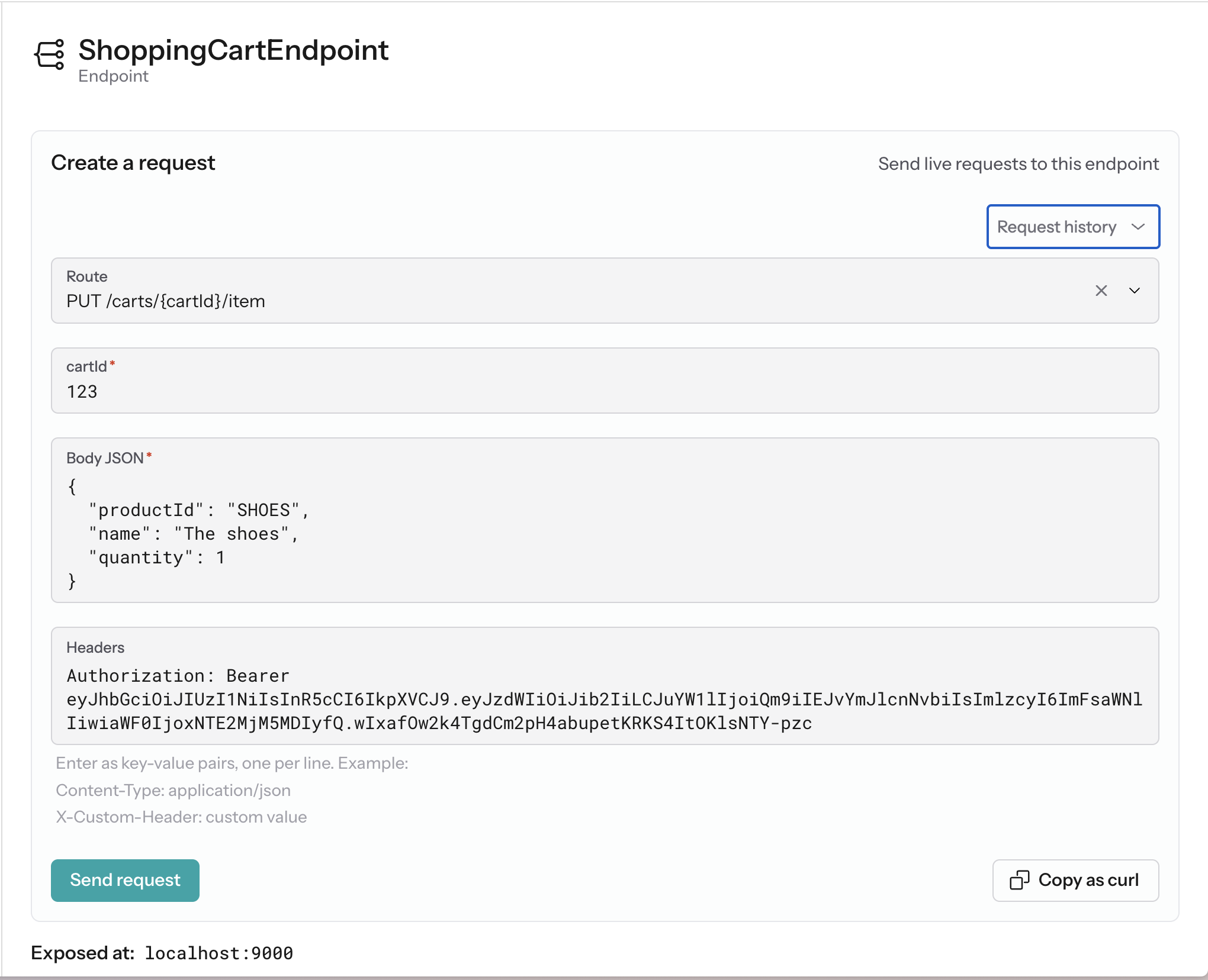 Shopping cart request builder