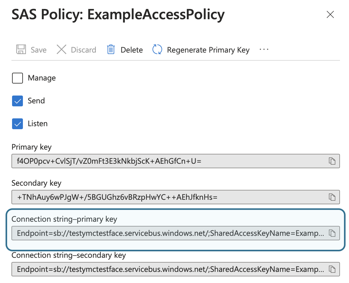 Azure Event Hub SAS primary key
